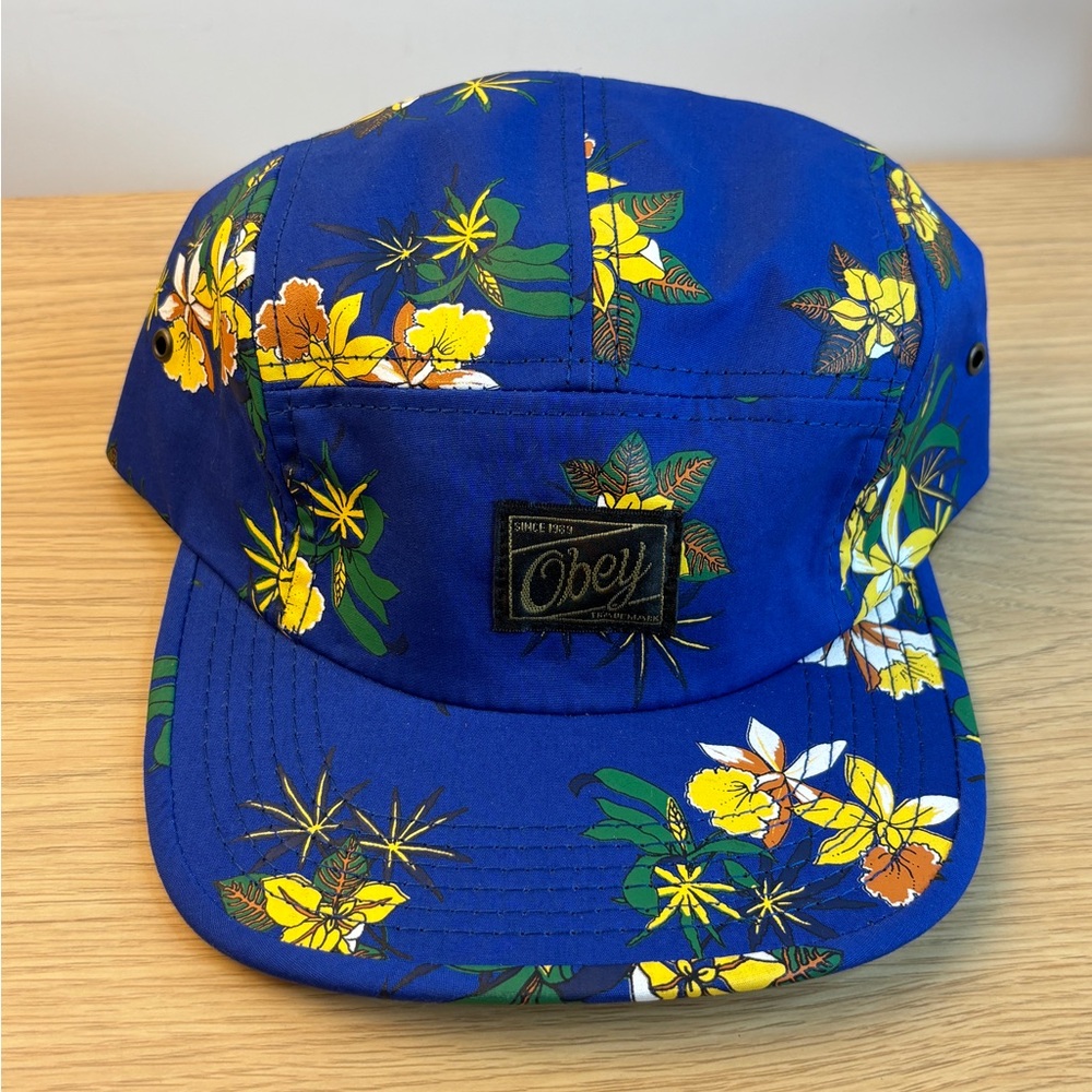 Obey‎ Blue Floral 5 Panel Camper Hat NWOT !